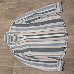 Womens Express Stripe Button‎ Down Casual Color Block Shirt